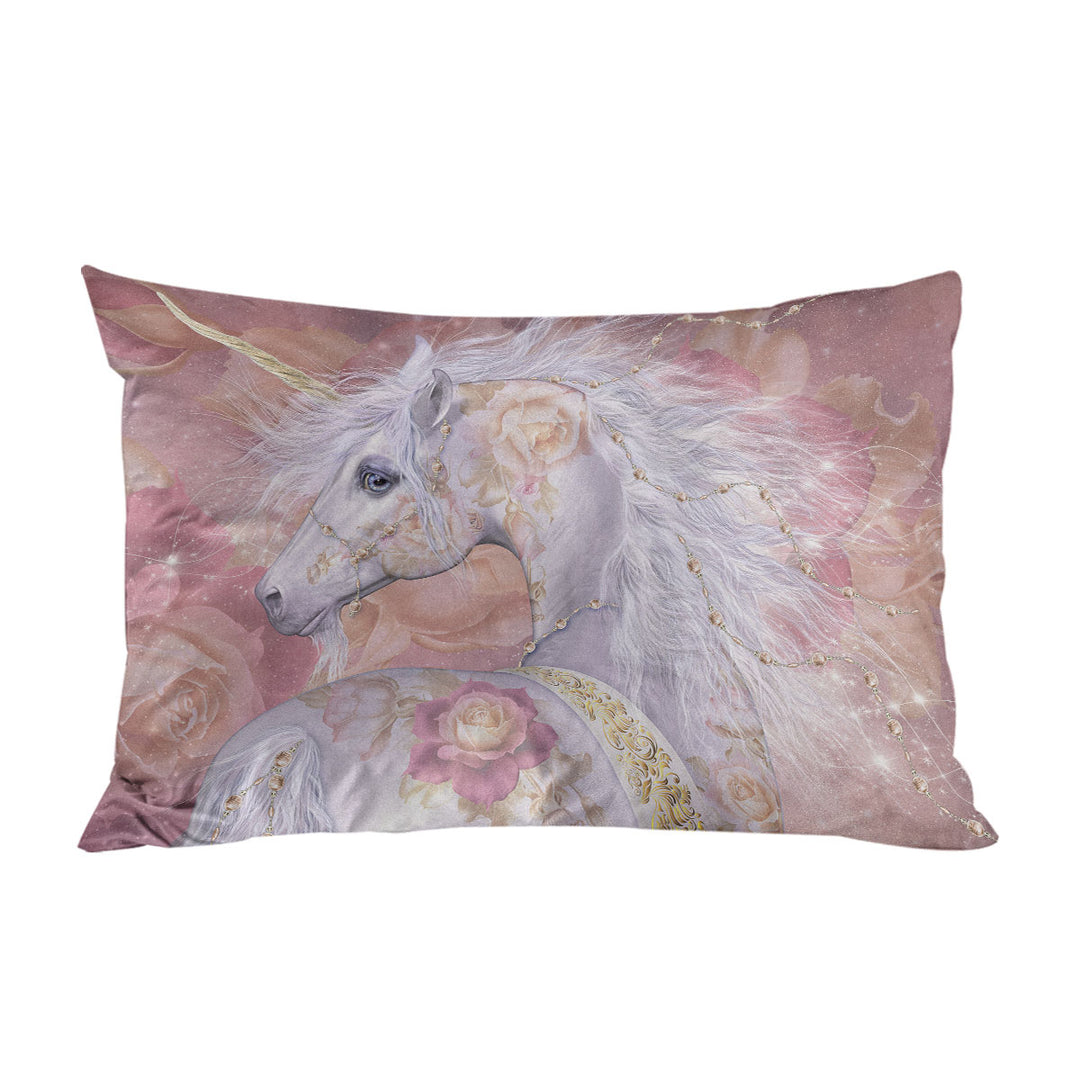 Fantasy Art Rosy Magical Unicorn and Roses Pillowcase