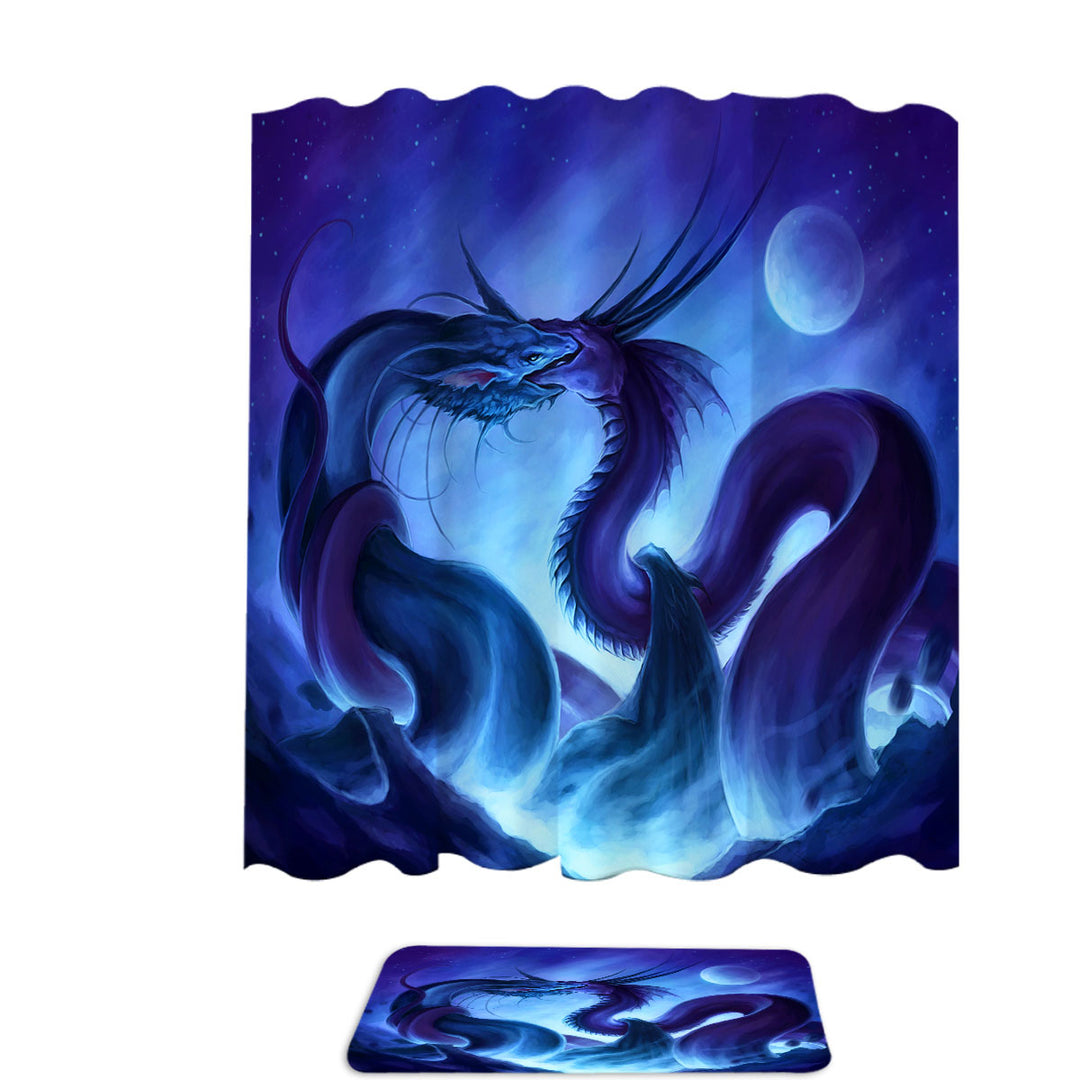 Fantasy Art Shower Curtains Online Moon Night Dragon Fight