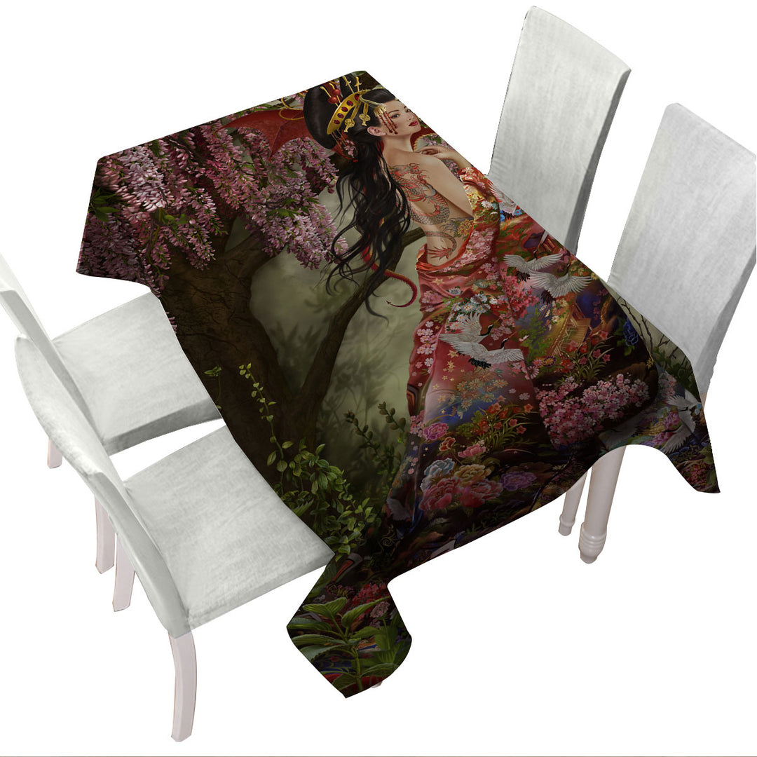 Fantasy Art Silk the Japanese Garden Fairy Tablecloths