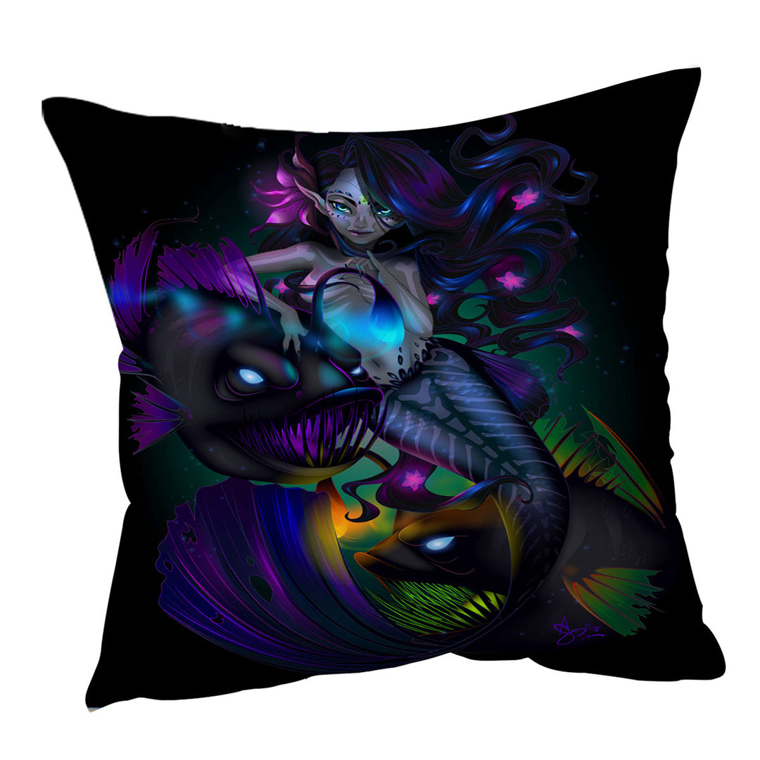 Fantasy Art The Anglerfish Mermaid Cushion Cover