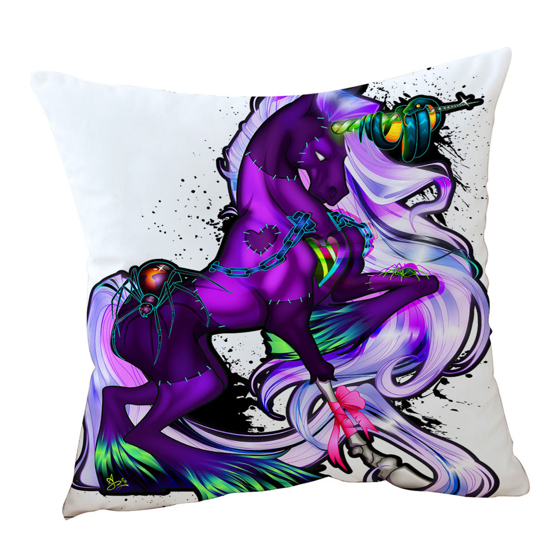 Fantasy Art Throw Cushions Purple Rudicorn and Spider