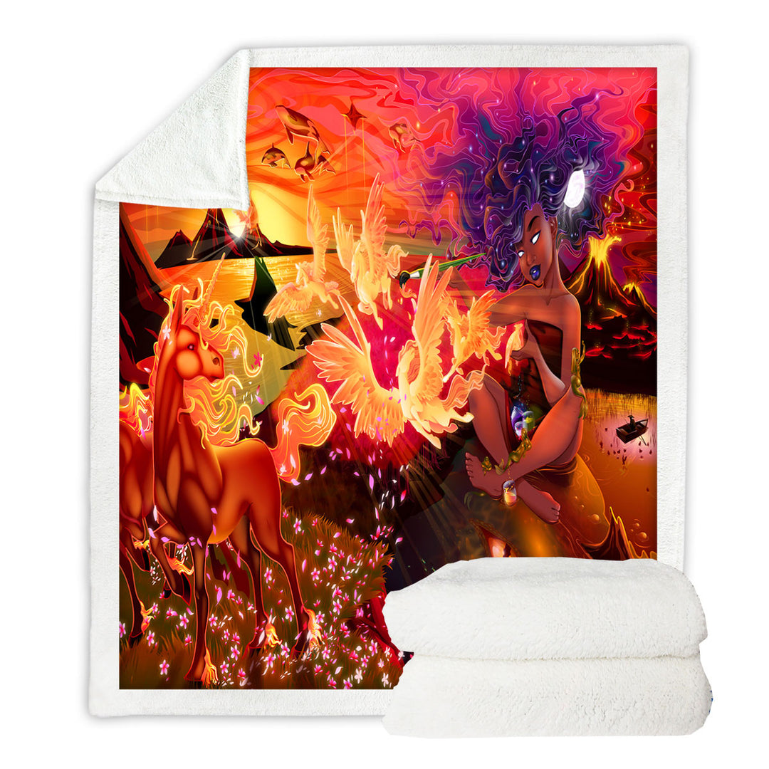 Fantasy Art Throws Unicorn Pegasus Volcanoes and Beautiful Artist