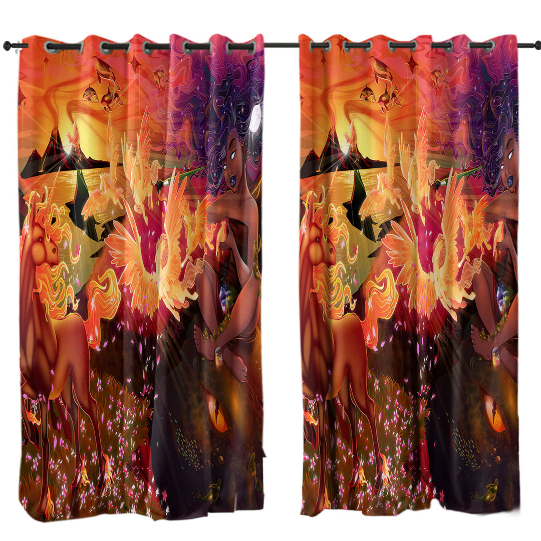 Fantasy Art Unicorn Pegasus Volcanoes and Beautiful Artist Drapes and Curtains