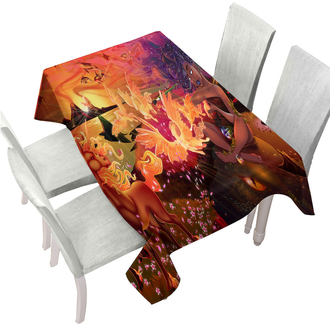 Fantasy Art Unicorn Pegasus Volcanoes and Beautiful Artist Tablecloths