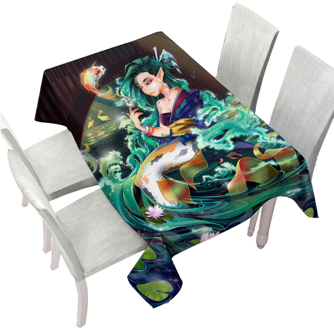 Fantasy Art Water Lily River Koi and Mermaid Custom tablecloths