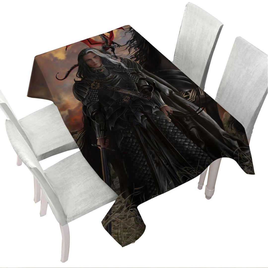 Fantasy Art the Black Knight with His Horse and Dragon Custom table Covers
