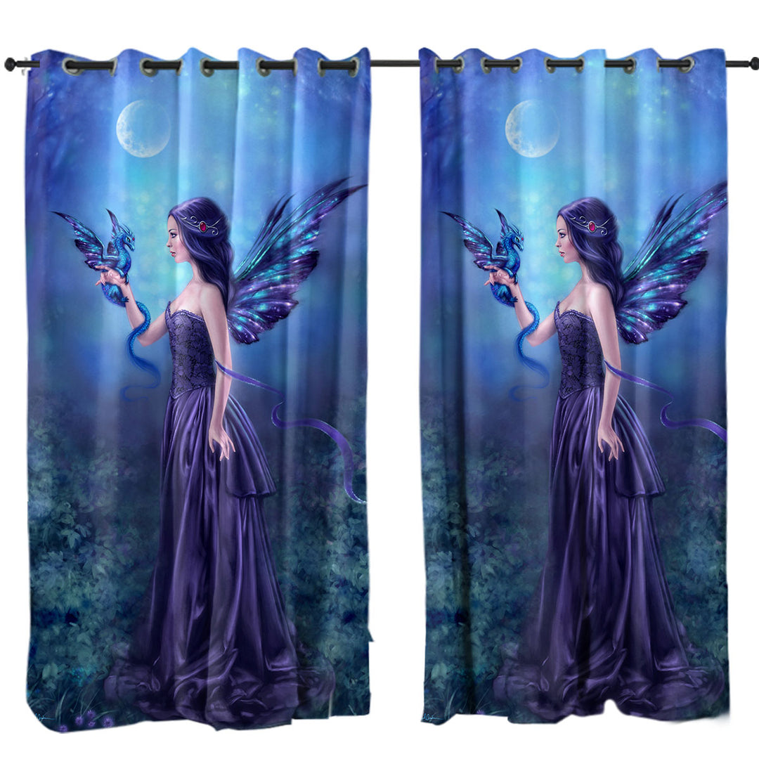 Fantasy Art the Moon Light Purple Dragon Fairy Window Curtains