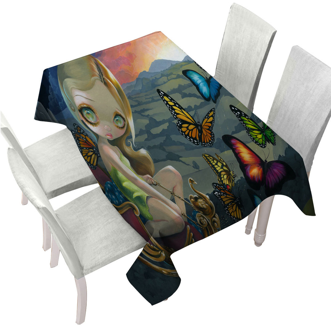 Fantasy Beautiful Fairy and Butterfly Chariot Tablecloth