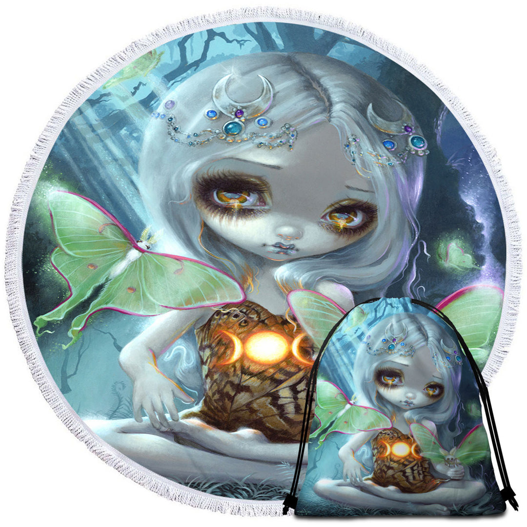 Fantasy Circle Beach Towel Art Luna Moth Beautiful Glowing Moth Fairy