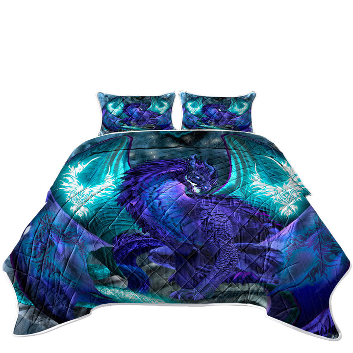 Fantasy Creature Omen Purple Dragon King Size Quilt Sets
