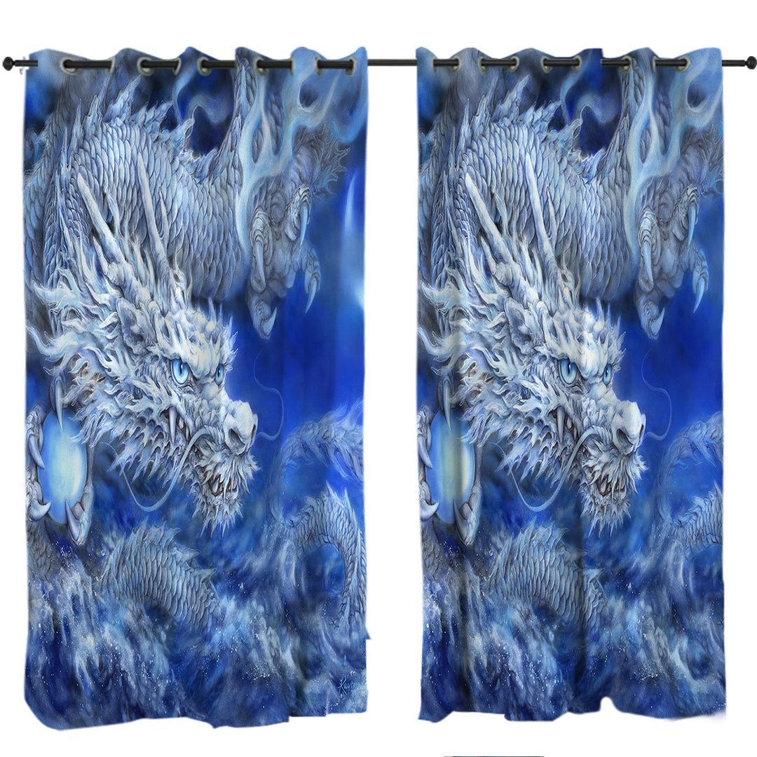 Fantasy Design Night Storm White Blue Dragon Curtains