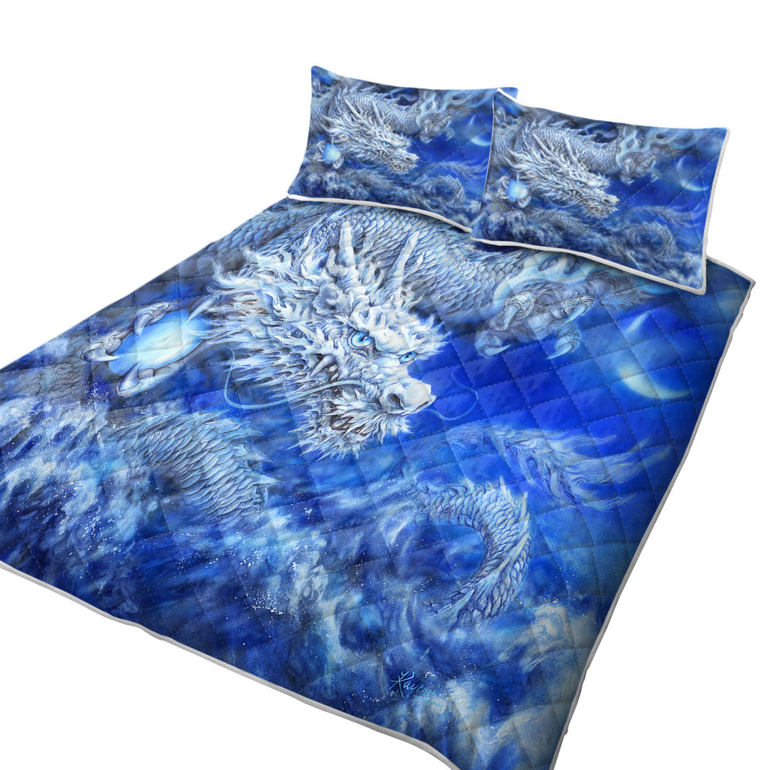 Fantasy Design Night Storm White Blue Dragon King Size Bedspreads