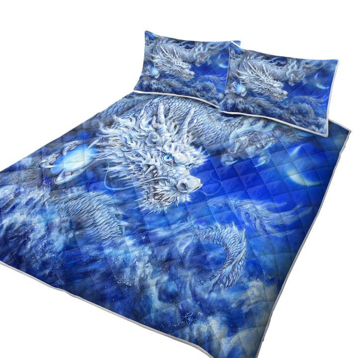 Fantasy Design Night Storm White Blue Dragon King Size Bedspreads