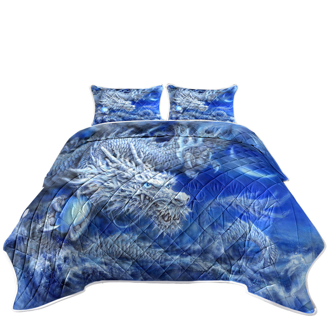 Fantasy Design Night Storm White Blue Dragon Summer Quilt