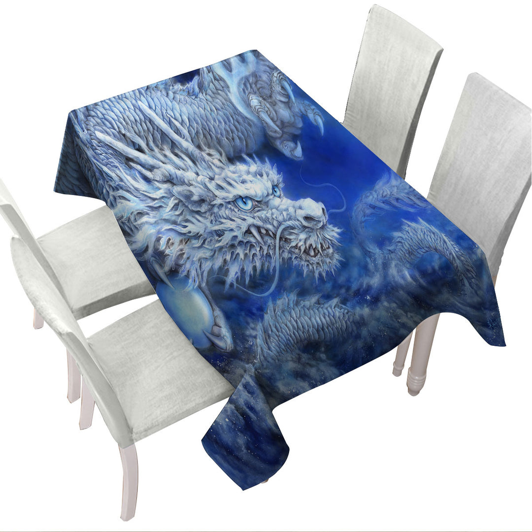 Fantasy Design Night Storm White Blue Dragon Tablecloth