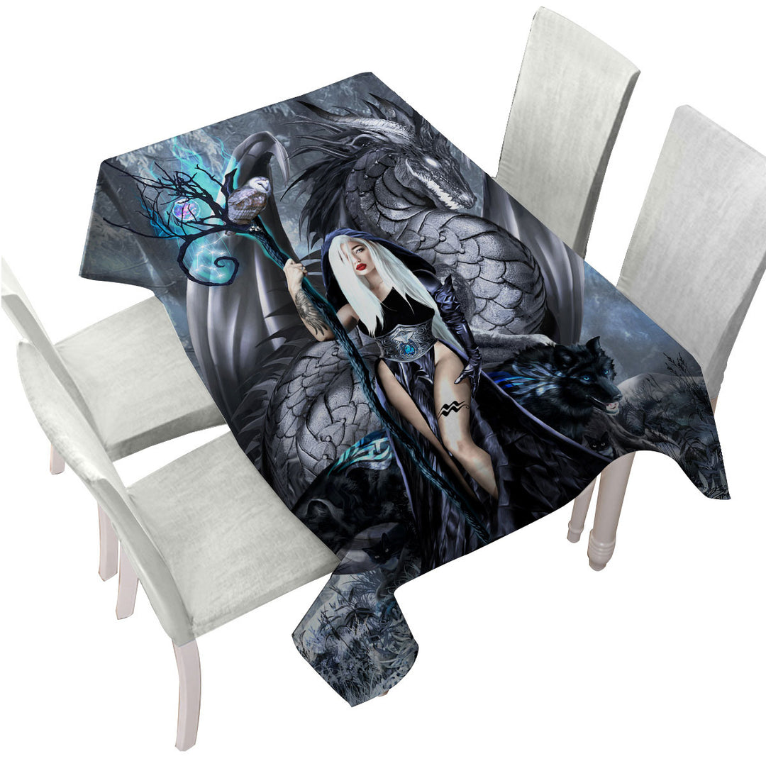 Fantasy Digital Art Aquarius Witch and Dragon Custom tablecloths