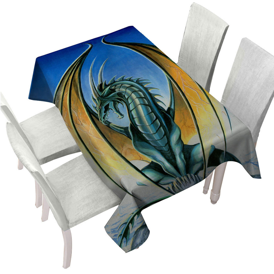 Fantasy Drawings Aerie Green Yellow Dragon Tablecloth