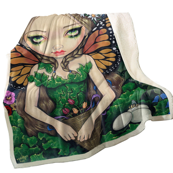 Fantasy Fairy World May Queen Spring and Summer Sherpa Blanket