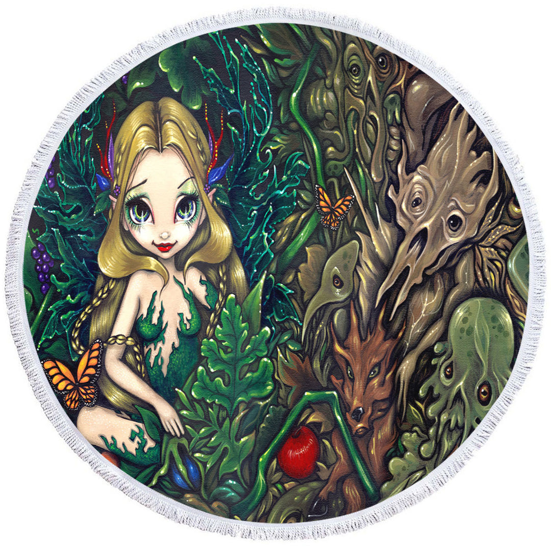 Fantasy Fairy of Summer and Hobgoblins of Autumn Round Beach Towel