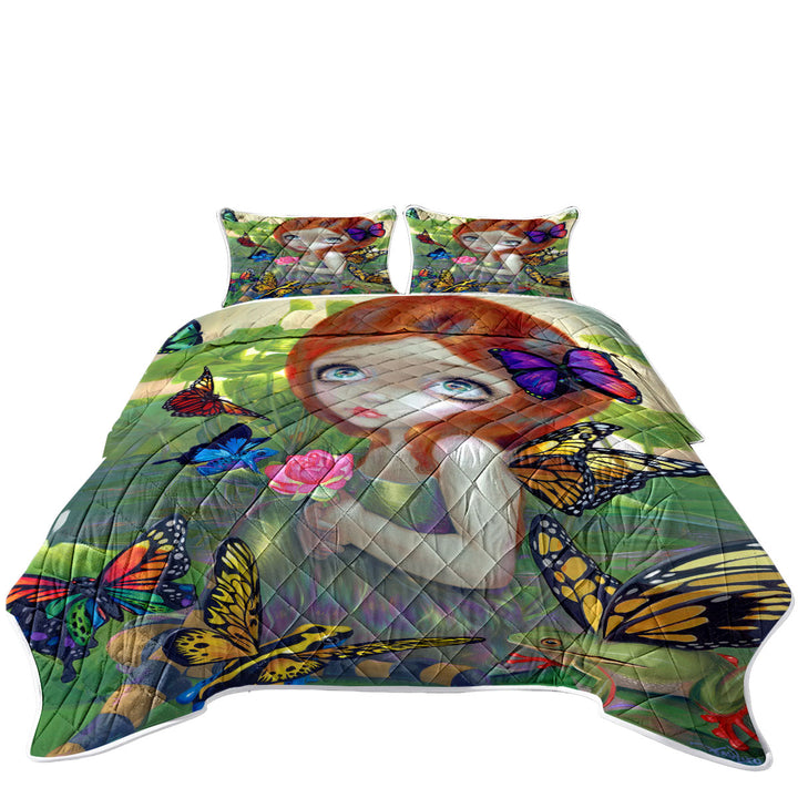 Fantasy Girl Butterfly Frog Daydreams and Frogs Coverlets