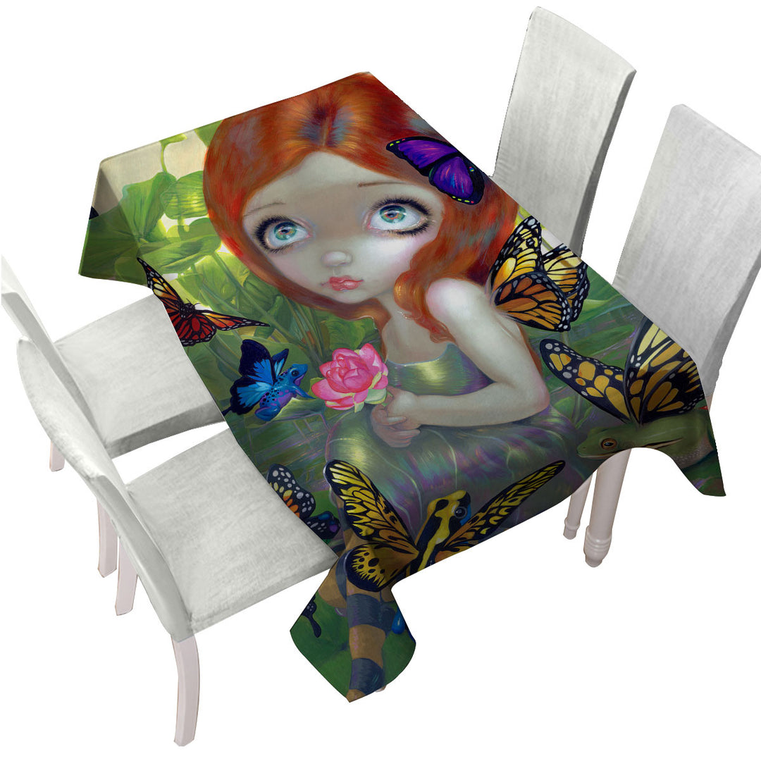 Fantasy Girl Butterfly Frog Daydreams and Frogs Table Cover