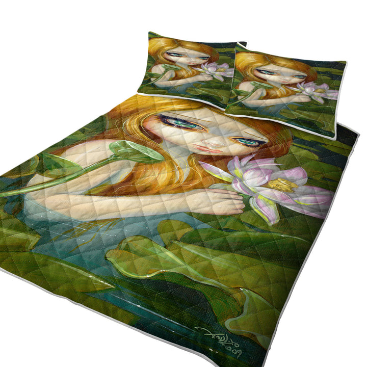 Fantasy Painting Mermaid Picking Lotus Blossoms Quilts