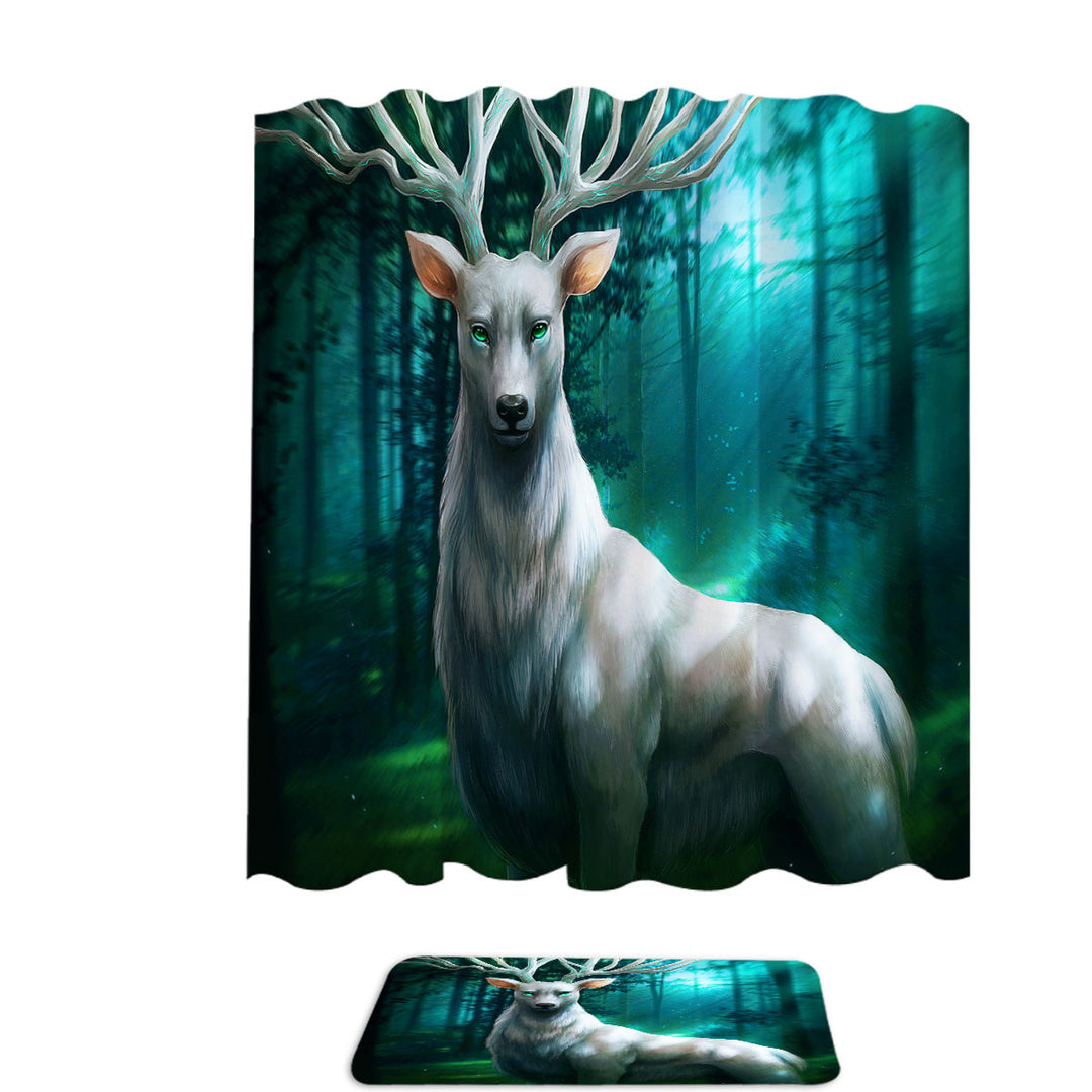 Fantasy Shower Curtains with Animal Art Forest Deer God