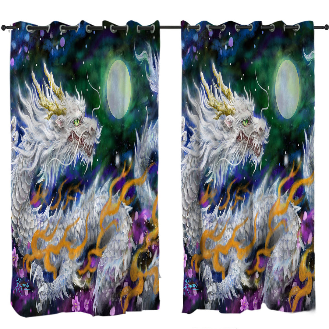 Fantasy Space White Dragon and The Moon Curtain