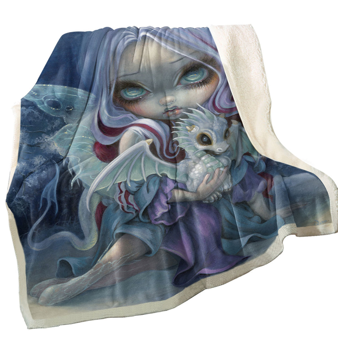 Fantasy Throws Art Gorgeous Fairy and Wintry Dragonling