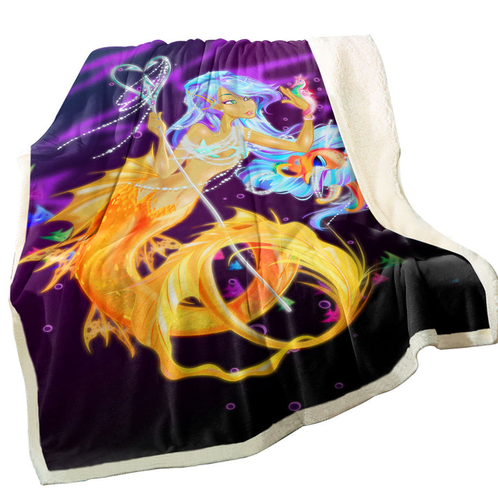 Fantasy Underwater Seahorse and Mermaid Couch Throws