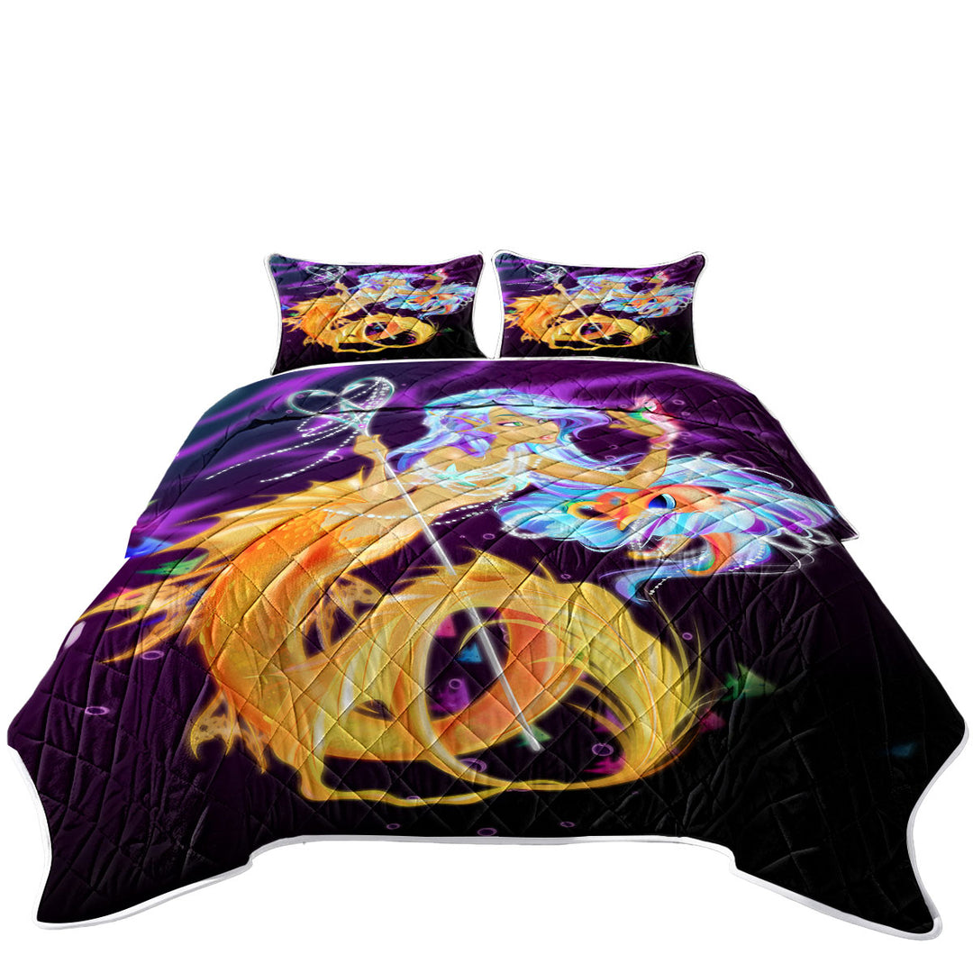 Fantasy Underwater Seahorse and Mermaid King Size Quilt Sets