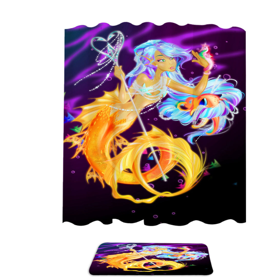 Fantasy Underwater Seahorse and Mermaid Shower Curtains