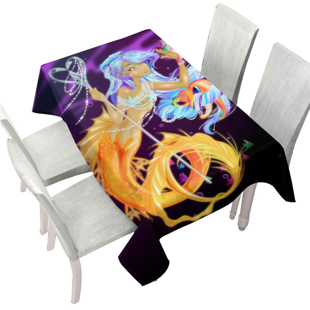 Fantasy Underwater Seahorse and Mermaid Table Cover