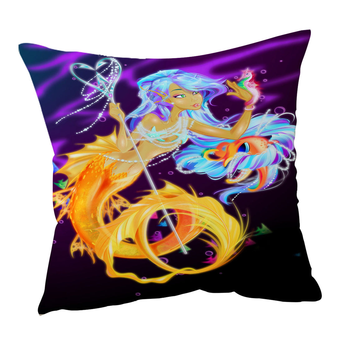 Fantasy Underwater Seahorse and Mermaid Throw Pillow