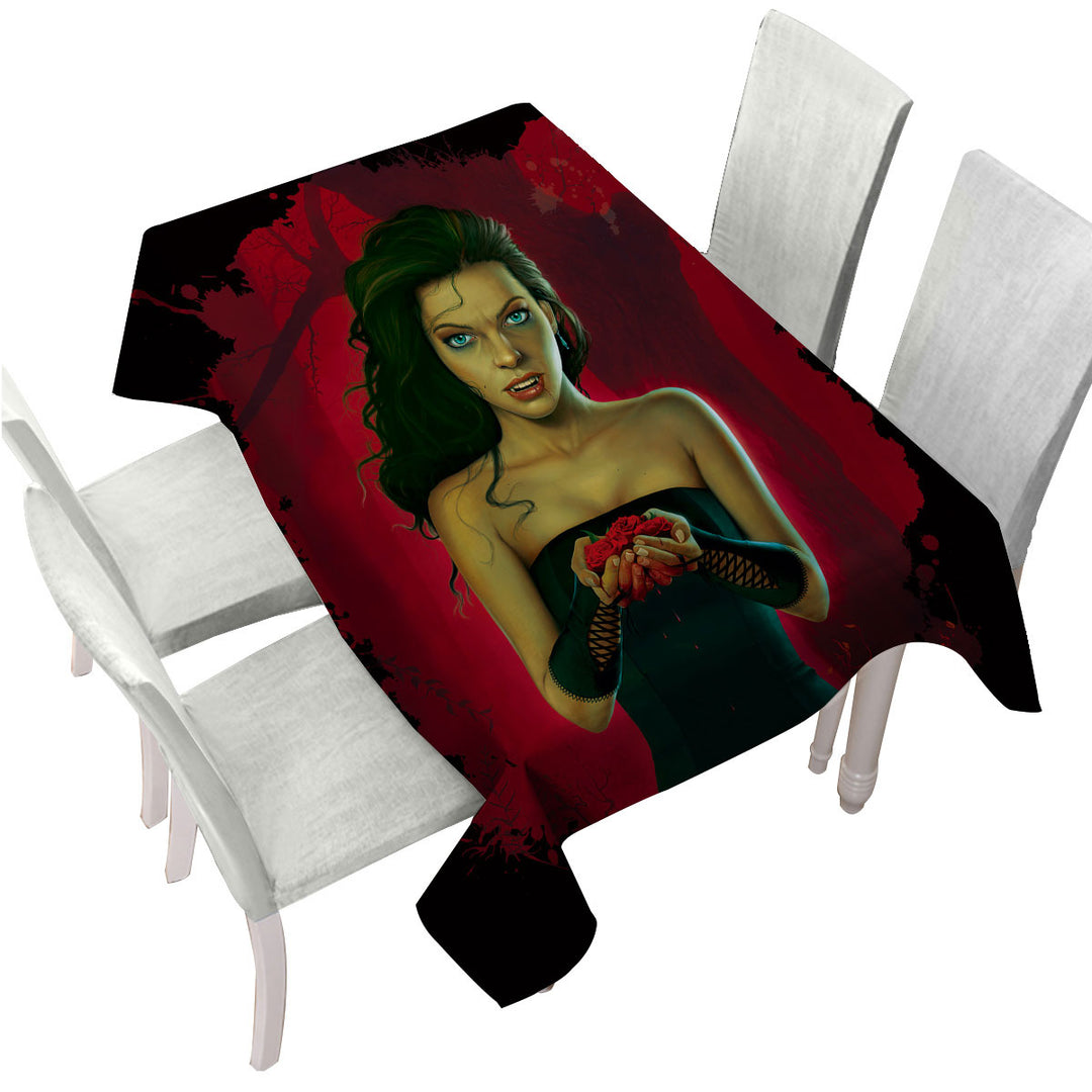 Fantasy Vampire Art Blood Roses Vampirette Table Cover