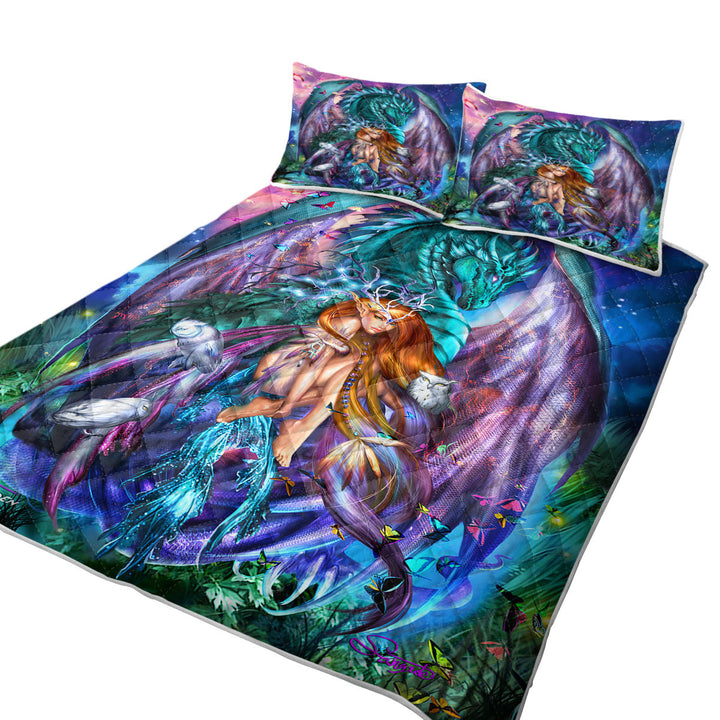 Fantasy Virgo Design Fairy and Dragon Twin Quilt