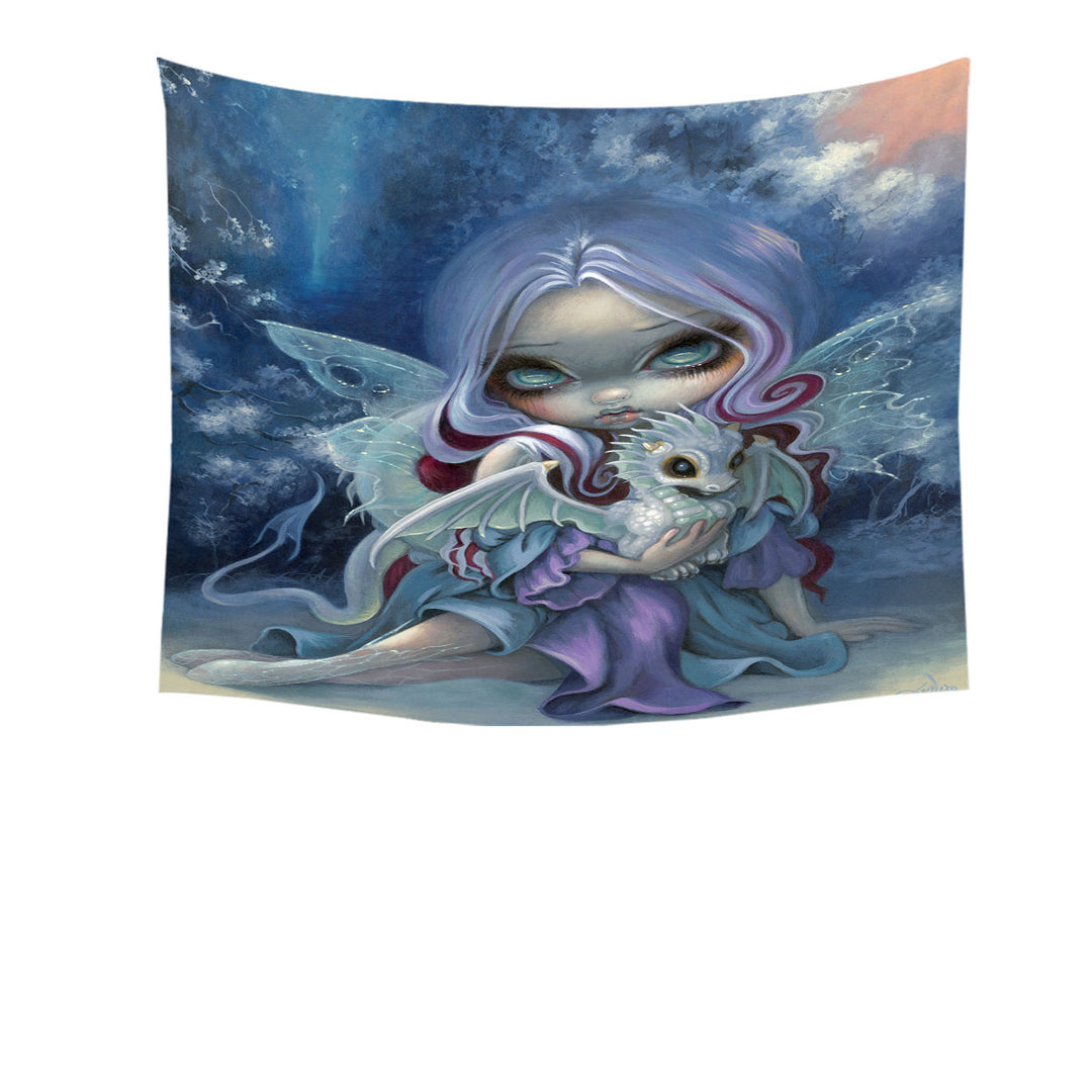 Fantasy Wall Decor Art Prints Gorgeous Fairy and Wintry Dragonling