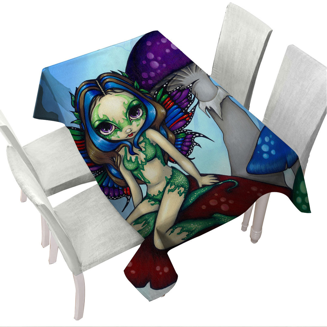 Fantasy World Masked Fairy on Mushrooms Tablecloths