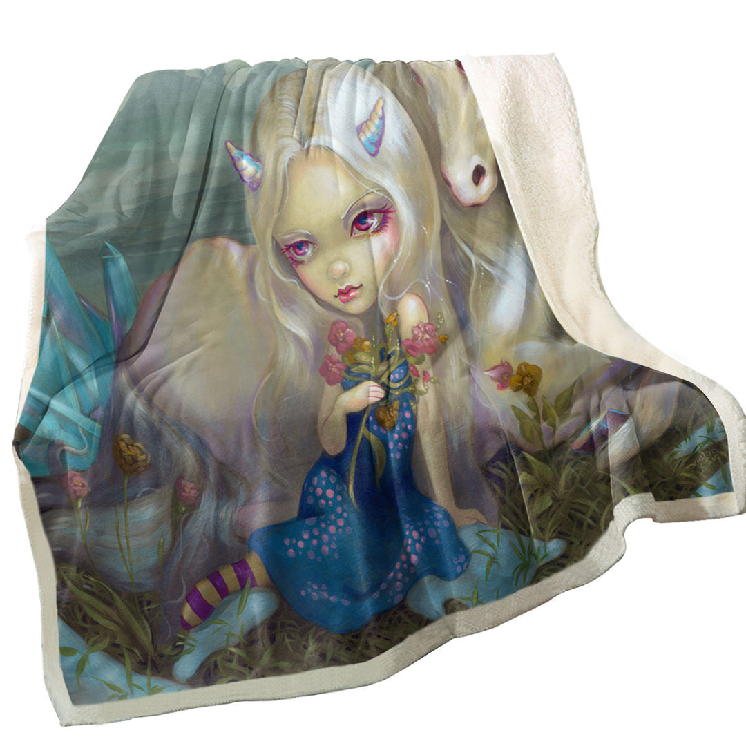 Fantasy World Unique Blankets Maiden Fiona and the Unicorn