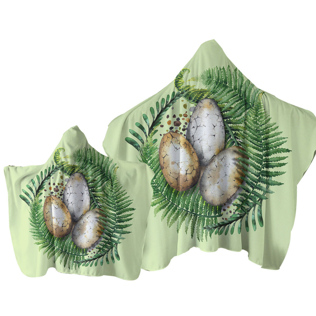 Fern and Dinosaur Eggs Hooded Beach Towel
