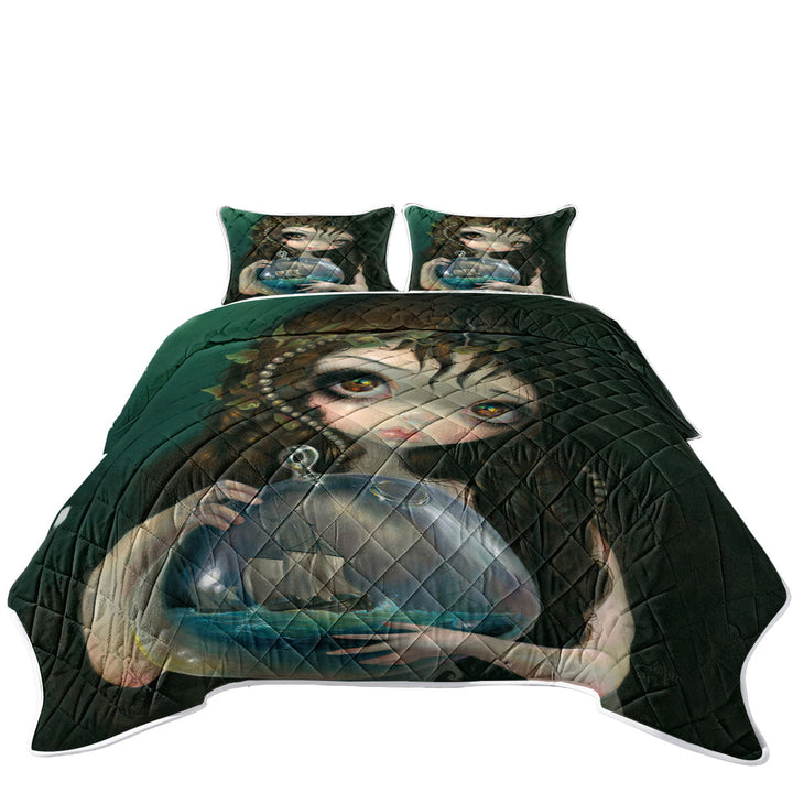 Fine Art Alchemical Girl Microcosm Seascape Ship King Size Bedspreads
