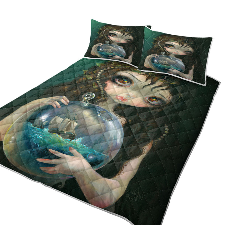Fine Art Alchemical Girl Microcosm Seascape Ship Summer Quilt