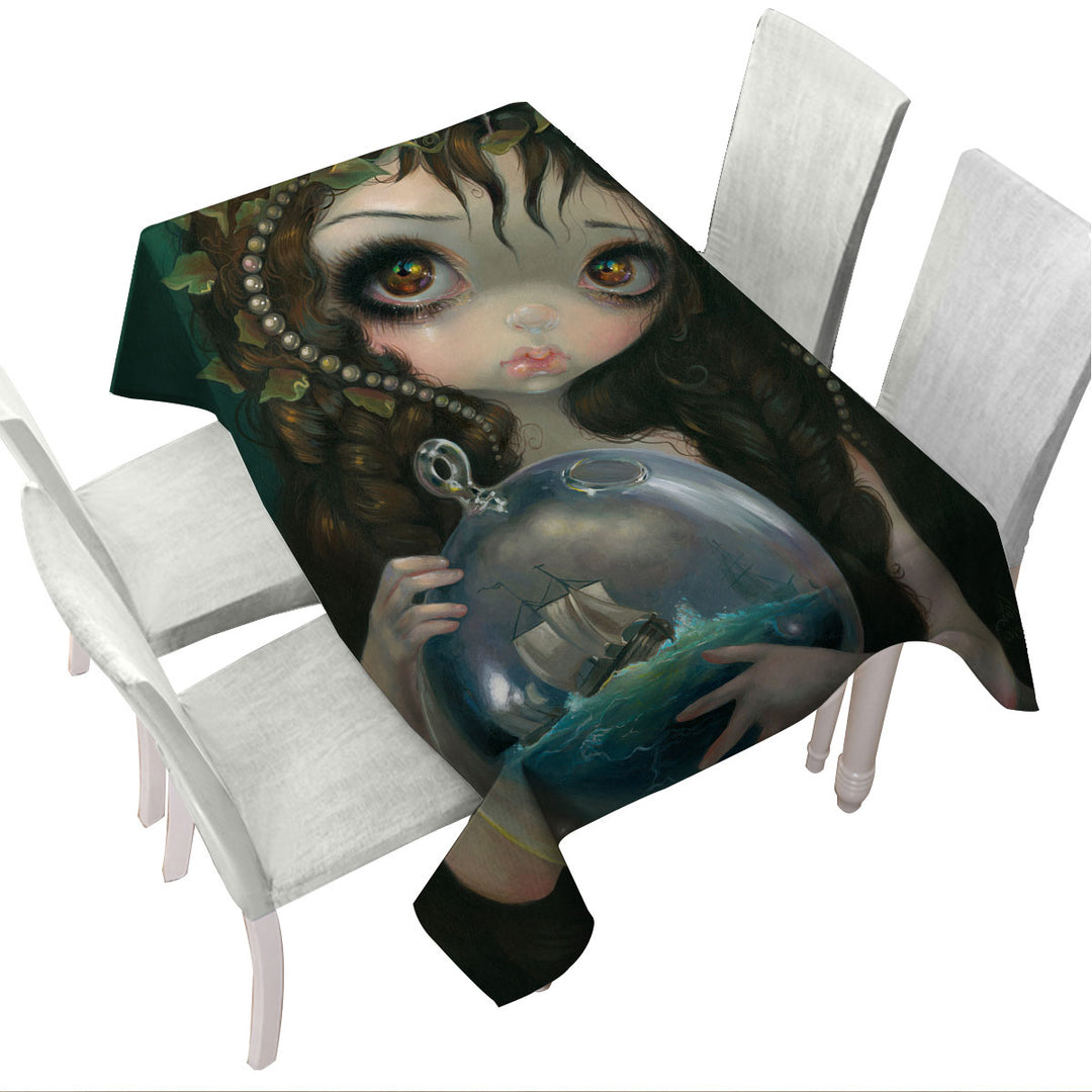 Fine Art Alchemical Girl Microcosm Seascape Ship Tablecloths