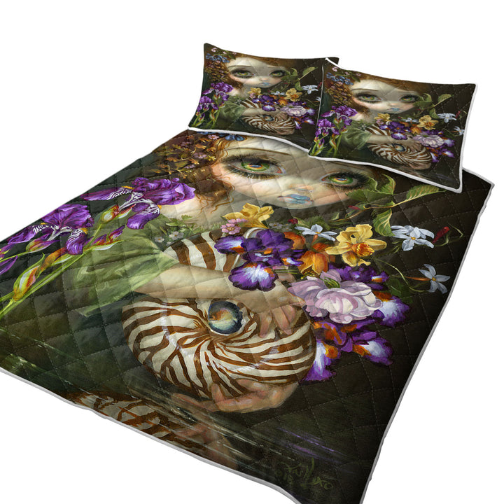 Fine Art Beautiful Maiden and Nautilus Bouquet Coverlet