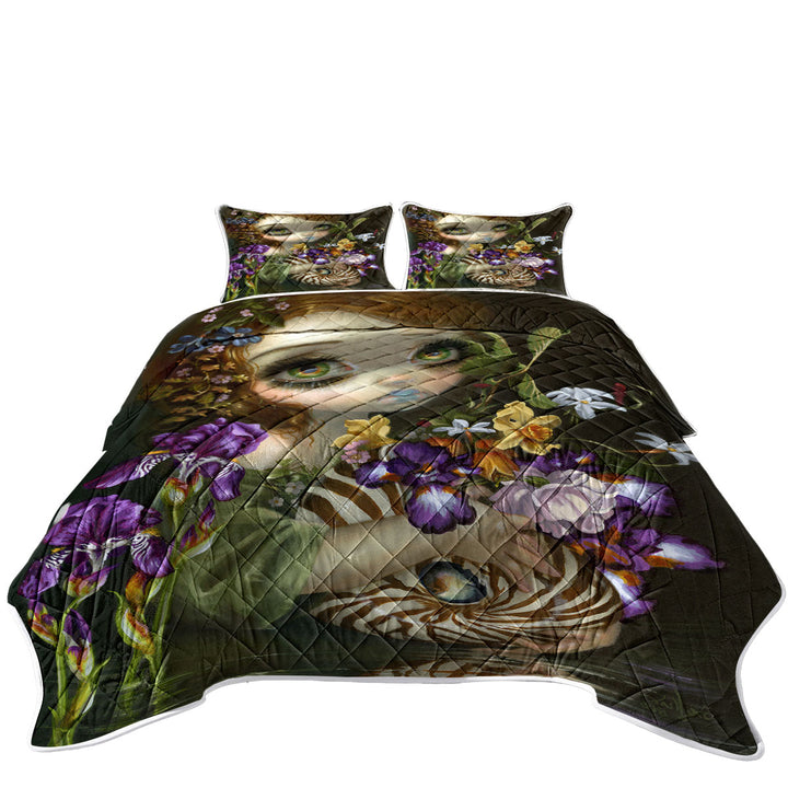 Fine Art Beautiful Maiden and Nautilus Bouquet Quilts