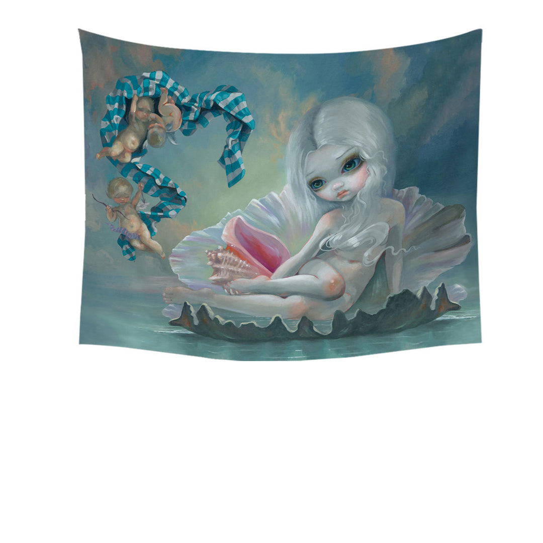 Fine Art Birth of Venus Tapestry with Cherubs Beautiful Girl