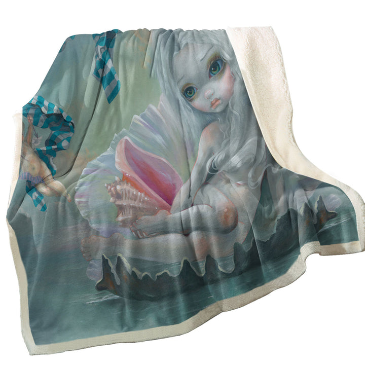Fine Art Birth of Venus Throw Blanket with Cherubs Beautiful Girl