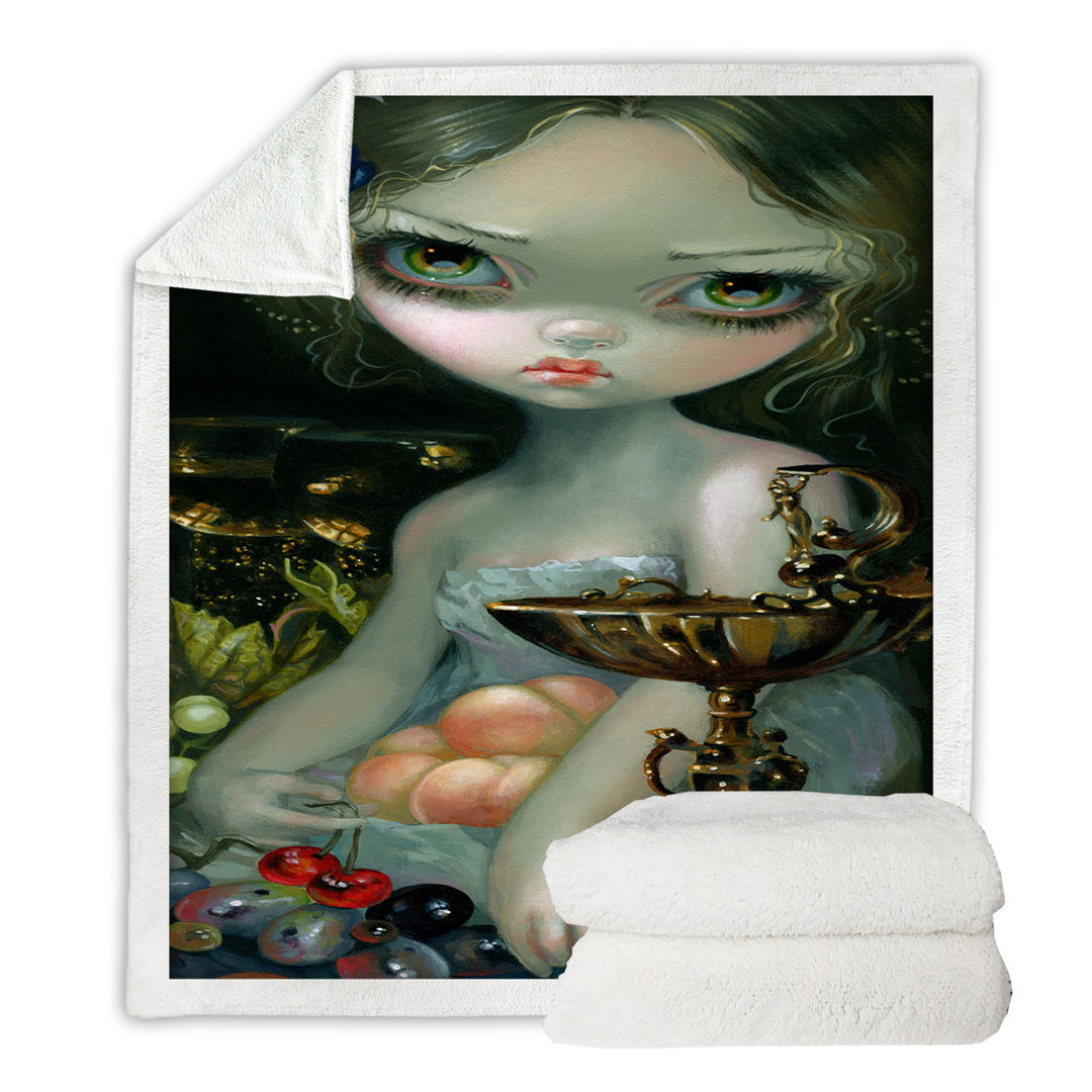 Fine Art Decorative Blankets Girl with Fruits and Golden Chalice