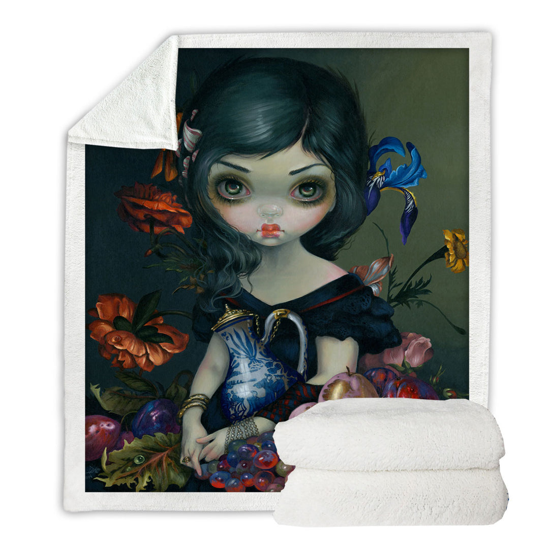Fine Art Decorative Blankets with Girl Portrait with Fruits and Flowers