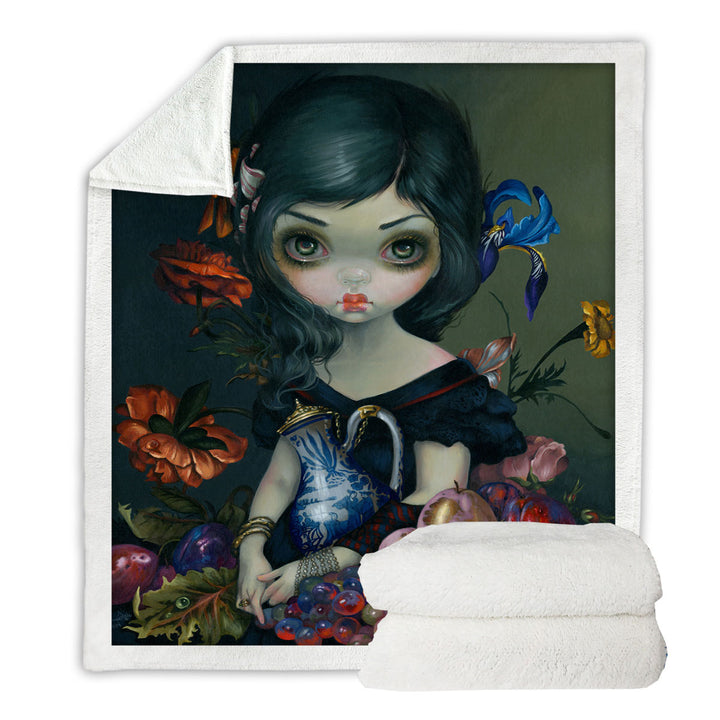 Fine Art Decorative Blankets with Girl Portrait with Fruits and Flowers